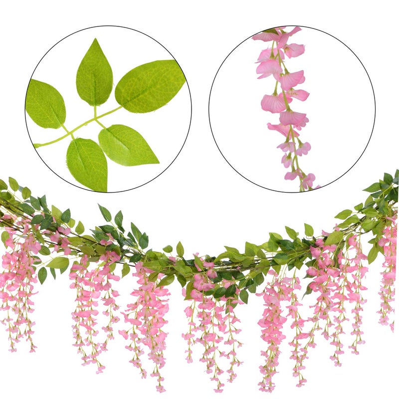 Lvydec Wisteria Artificial Flowers Garland, 4 Pcs Total 28.8ft Artificial Wisteria Vine Silk Hanging Flower for Home Garden Outdoor Ceremony Wedding Arch Floral Decor (Pink) - Image 5